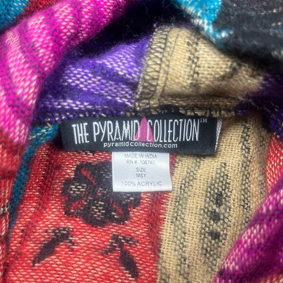 Pyramid Collection Hooded Cape Size OS MSY Black Multi Boho Embroidered Ethnic - Picture 3 of 8